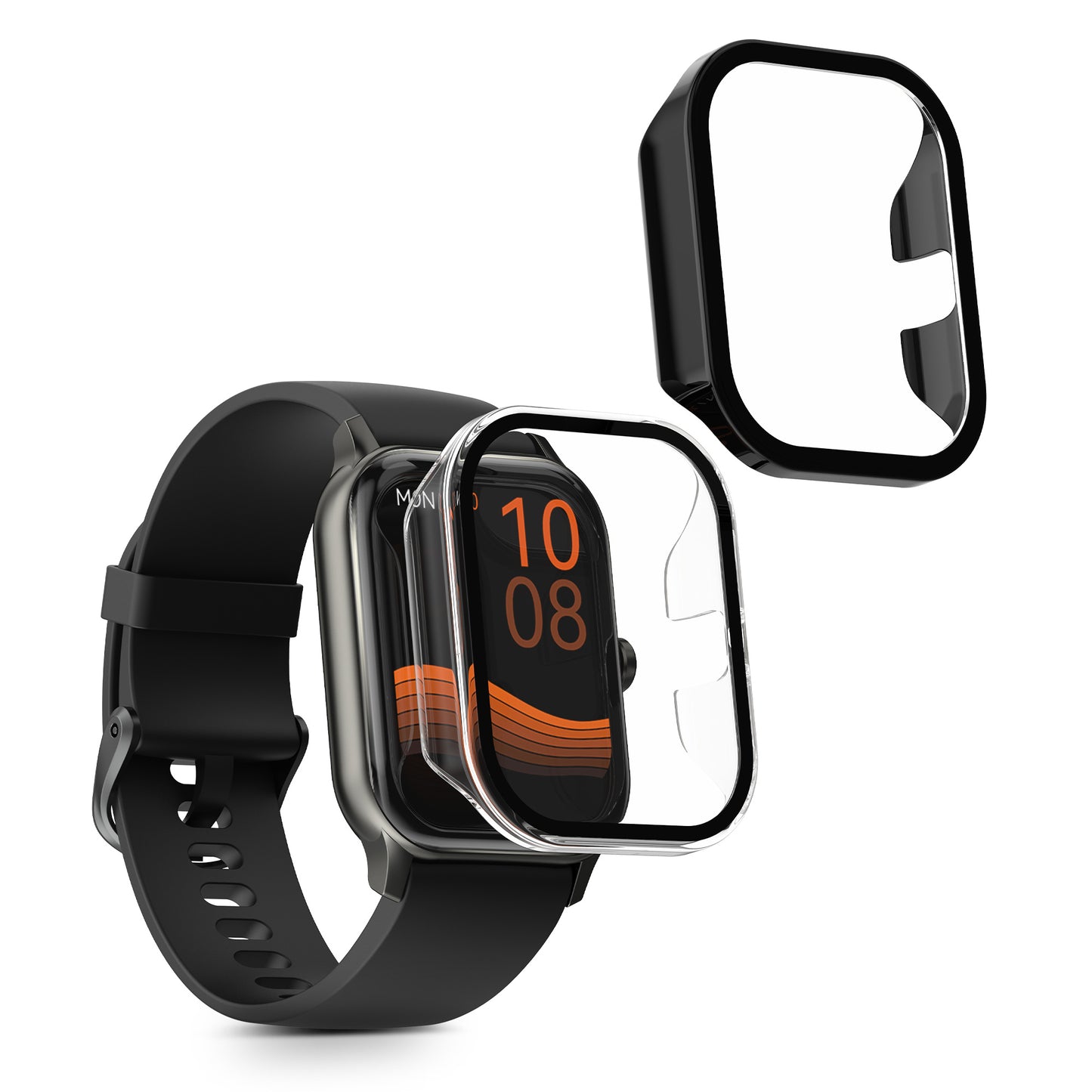 kwmobile 2x Cover kompatibel mit Haylou GST Lite / LS13 Hülle - Fullbody Fitnesstracker Case Set aus Glas - Transparent Schwarz Transparent  