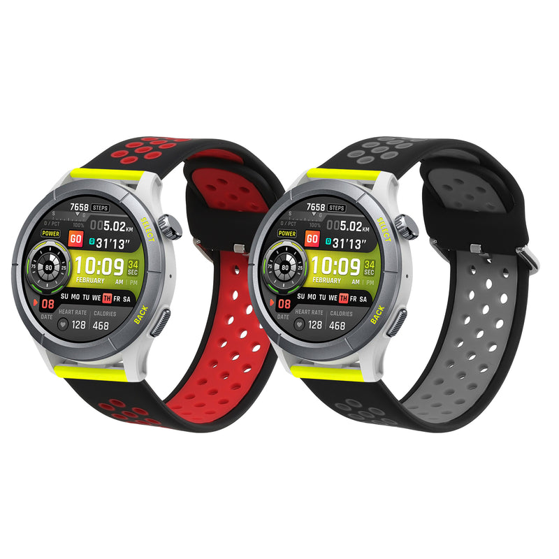 kwmobile 2x Uhrenarmband für Huami Amazfit Cheetah A2294 / Zepp E Armband - Fitnesstracker Band Set aus TPU Silikon - Ersatzarmband Smartwatch - Schwarz Grau Schwarz Rot Schwarz  [dsg01]