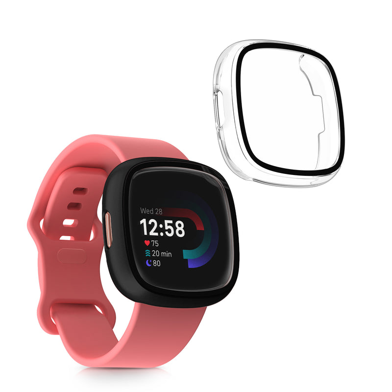 kwmobile Glas Hülle für Fitbit Versa 4 / Sense 2 Schutzhülle Fullbody Fitnesstracker Case Set