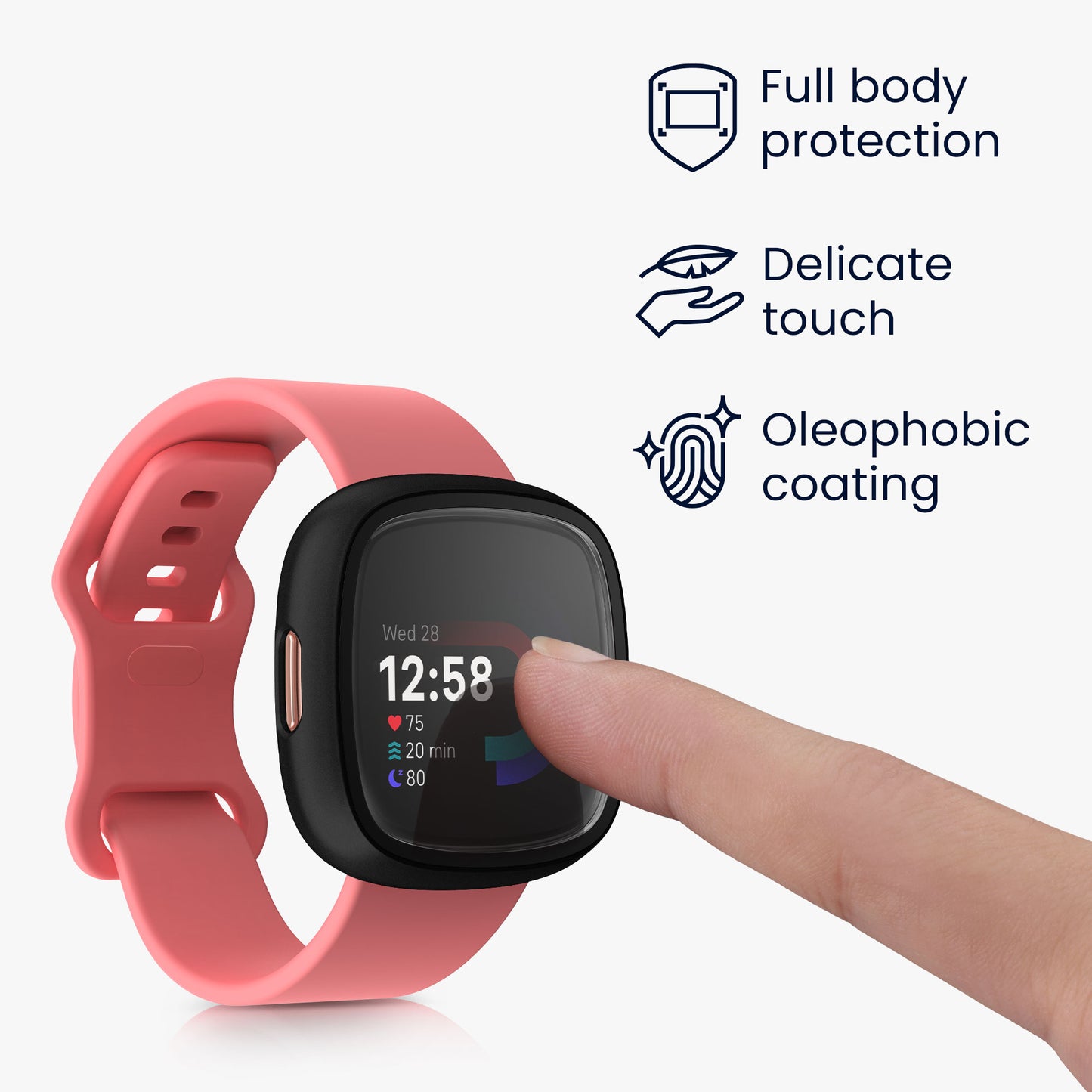 kwmobile Glas Hülle für Fitbit Versa 4 / Sense 2 Schutzhülle Fullbody Fitnesstracker Case Set
