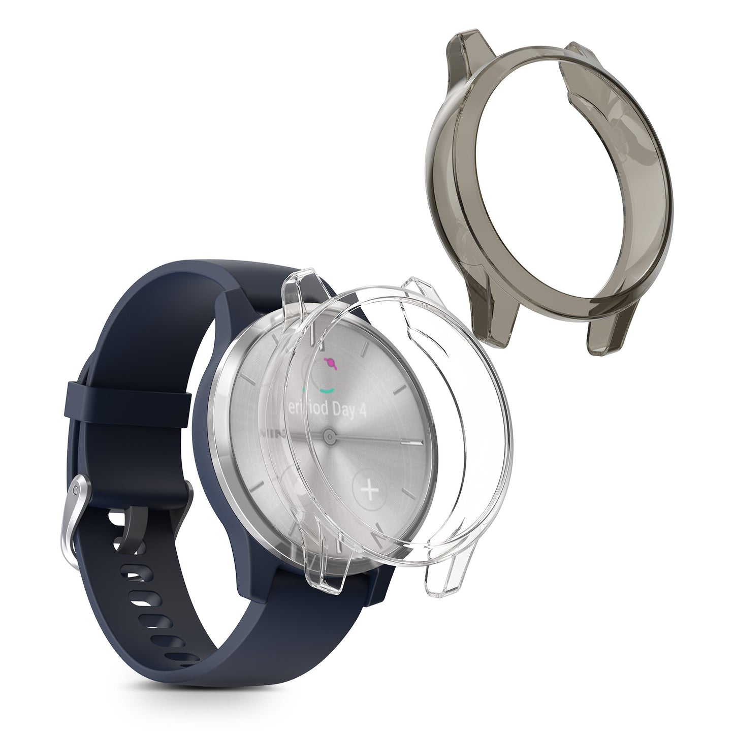 kwmobile 2x Sport Schutzhülle kompatibel mit Garmin vivomove 3S Hülle - Silikon Cover klar - Case ohne Tracker - Transparent Schwarz Transparent  [dsg02]