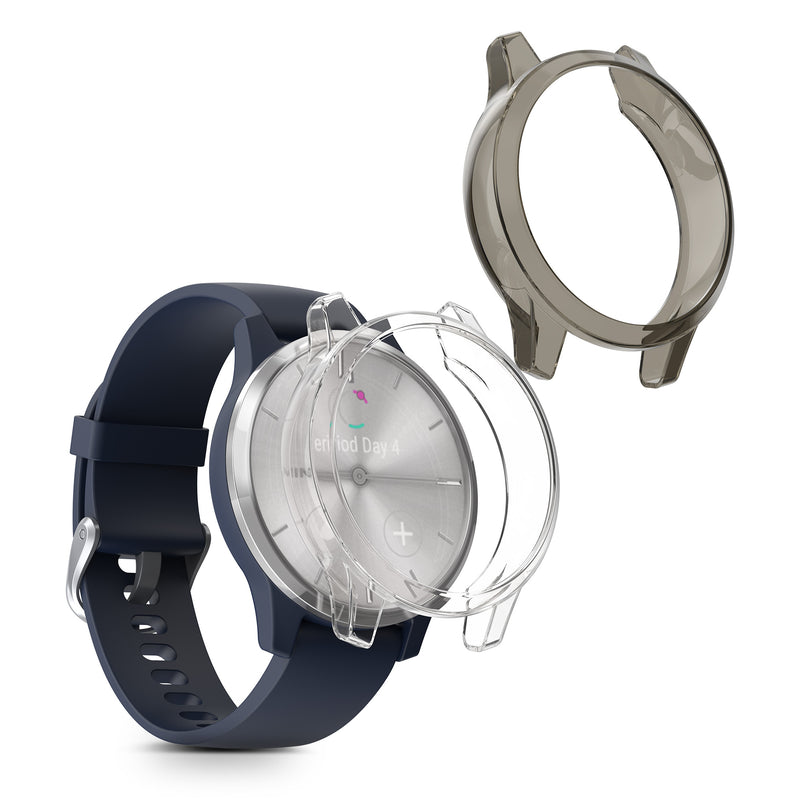 kwmobile 2x Sport Schutzhülle kompatibel mit Garmin vivomove 3S Hülle - Silikon Cover klar - Case ohne Tracker - Transparent Schwarz Transparent  [dsg02]