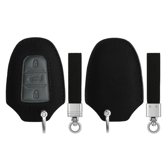 kwmobile Autoschlüssel Kunstleder Hülle kompatibel mit Peugeot Citroen 3-Tasten Smartkey Autoschlüssel (nur Keyless Go) - Schlüsselhülle Schlüssel Case - Cover in Schwarz Grau Schwarz  [dsg02]