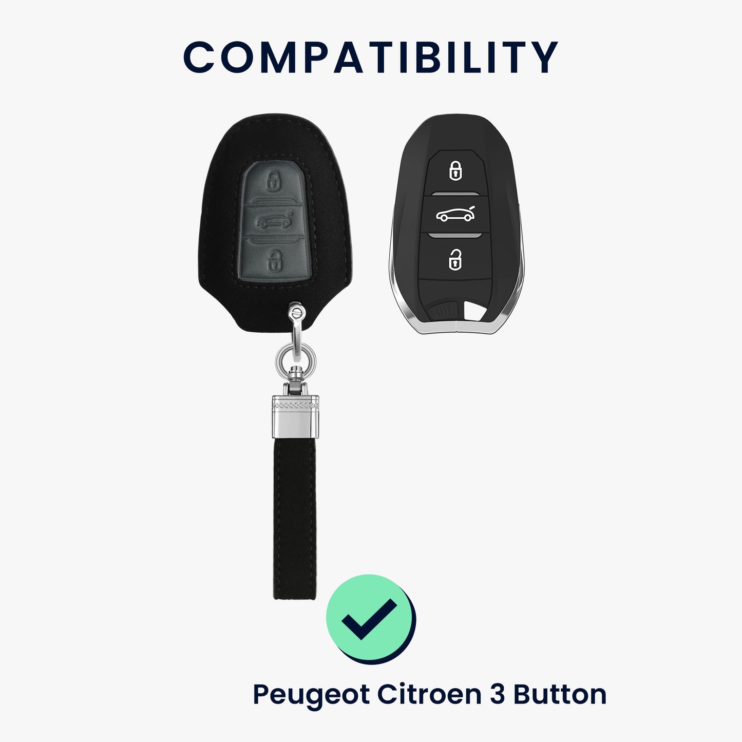 kwmobile Autoschlüssel Kunstleder Hülle kompatibel mit Peugeot Citroen 3-Tasten Smartkey Autoschlüssel (nur Keyless Go) - Schlüsselhülle Schlüssel Case - Cover