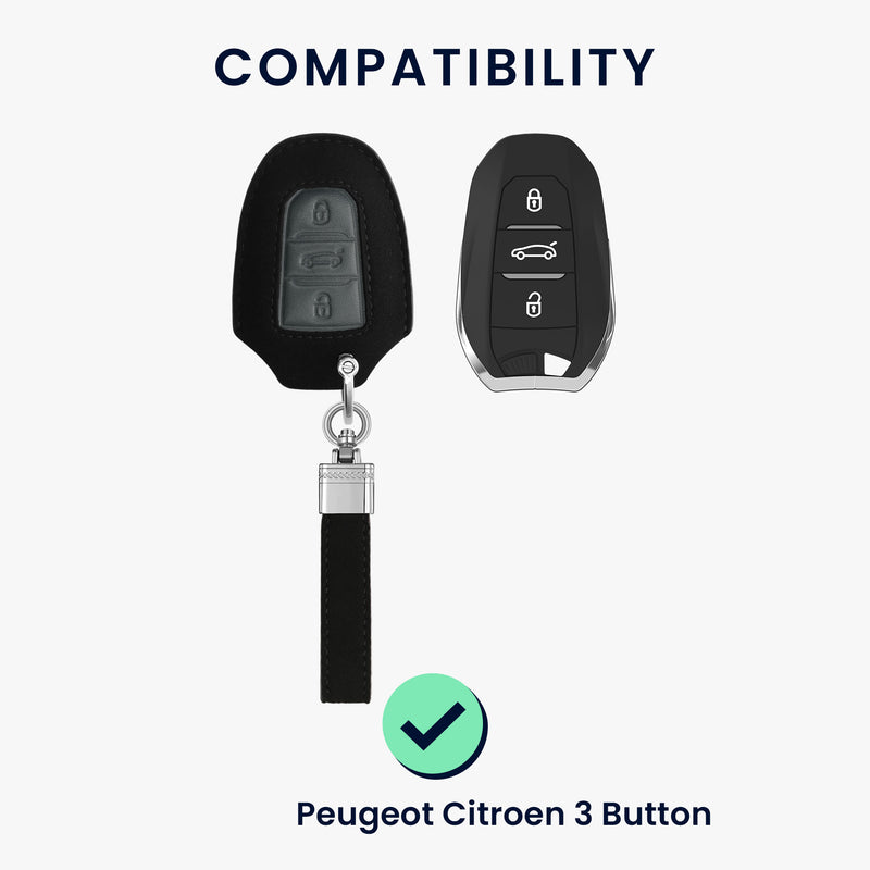 kwmobile Autoschlüssel Kunstleder Hülle kompatibel mit Peugeot Citroen 3-Tasten Smartkey Autoschlüssel (nur Keyless Go) - Schlüsselhülle Schlüssel Case - Cover