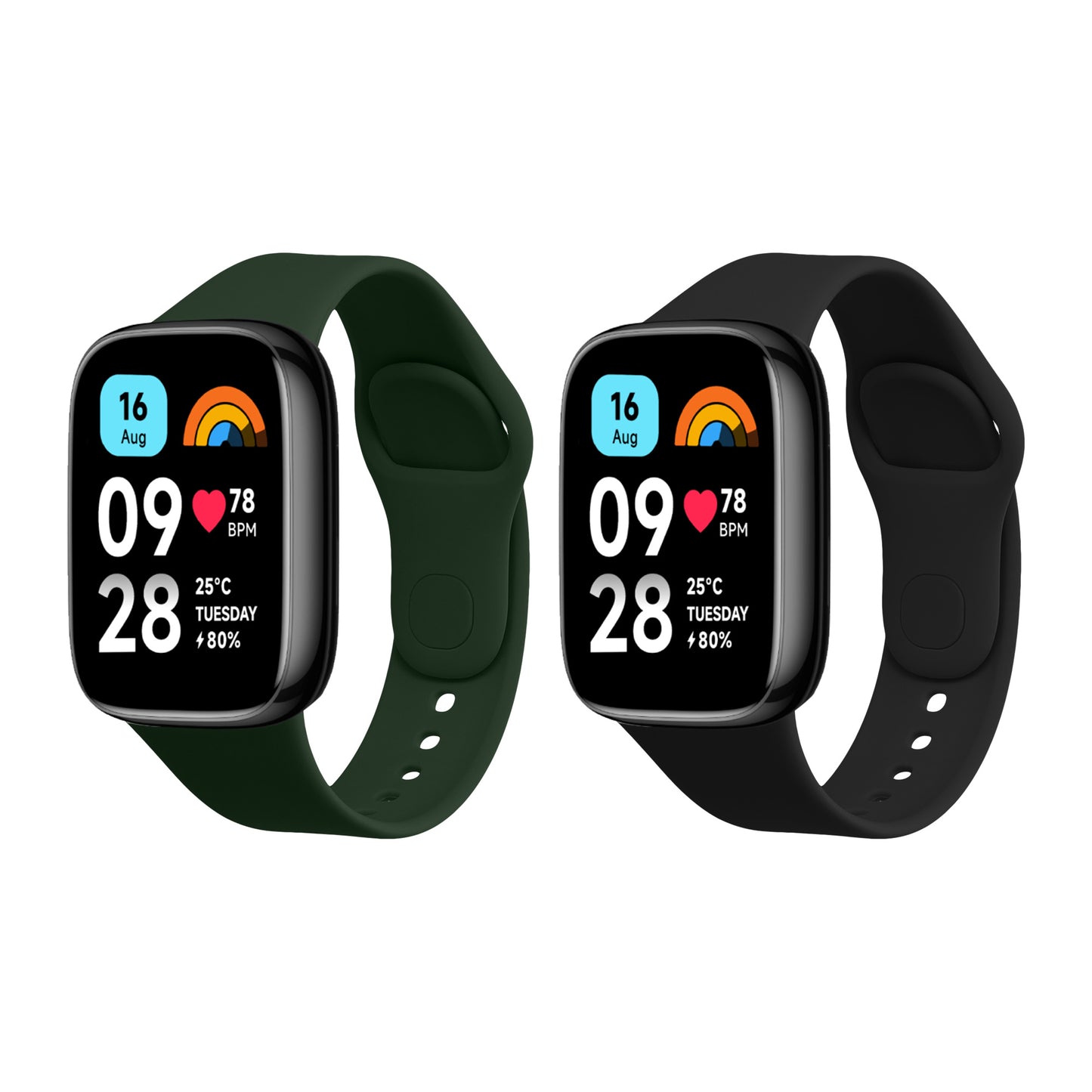 kwmobile 2x Uhrenarmband für Xiaomi Redmi Watch 3 Active Armband - Fitnesstracker Band Set aus TPU Silikon - Ersatzarmband Smartwatch - Schwarz Dunkelgrün Schwarz  [dsg04]