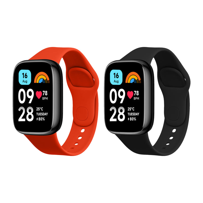 kwmobile 2x Uhrenarmband für Xiaomi Redmi Watch 3 Active Armband - Fitnesstracker Band Set aus TPU Silikon - Ersatzarmband Smartwatch - Schwarz Orange Schwarz  [dsg05]