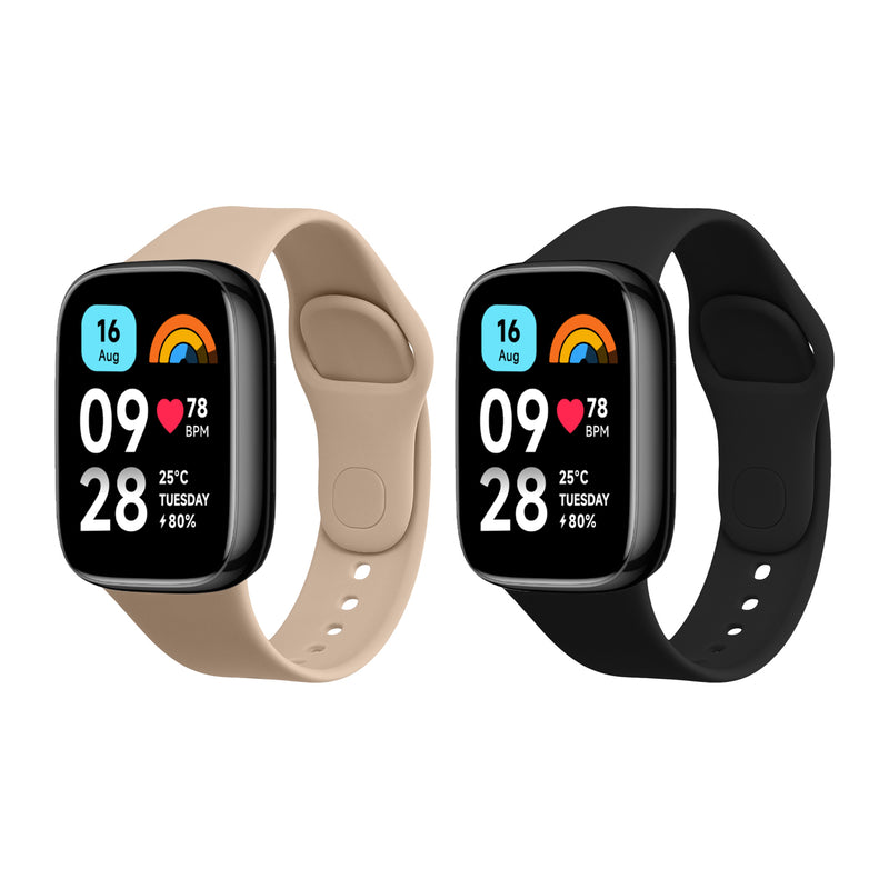 kwmobile 2x Uhrenarmband für Xiaomi Redmi Watch 3 Active Armband - Fitnesstracker Band Set aus TPU Silikon - Ersatzarmband Smartwatch - Schwarz Beige Schwarz  [dsg06]