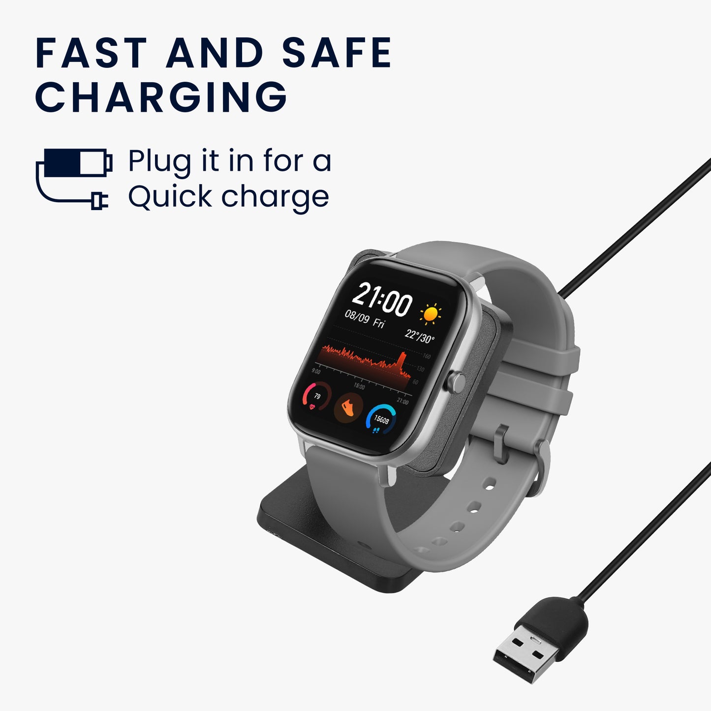 kwmobile USB Ladegerät kompatibel mit Huami Amazfit GTS 4 / GTR 4 / GTR 4 Pro USB Kabel Charger Stand Smart Watch Ladestation Docking Station Ladekabel mit Standfunktion