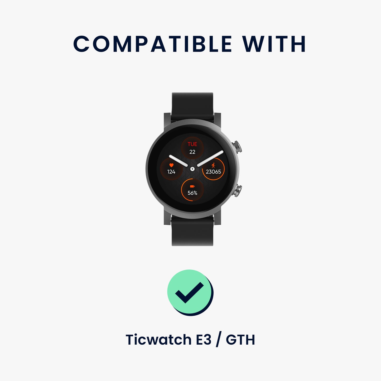 kwmobile Ersatz Armband kompatibel mit Ticwatch E3 / GTH 20mm Armband - Band für Fitness Tracker