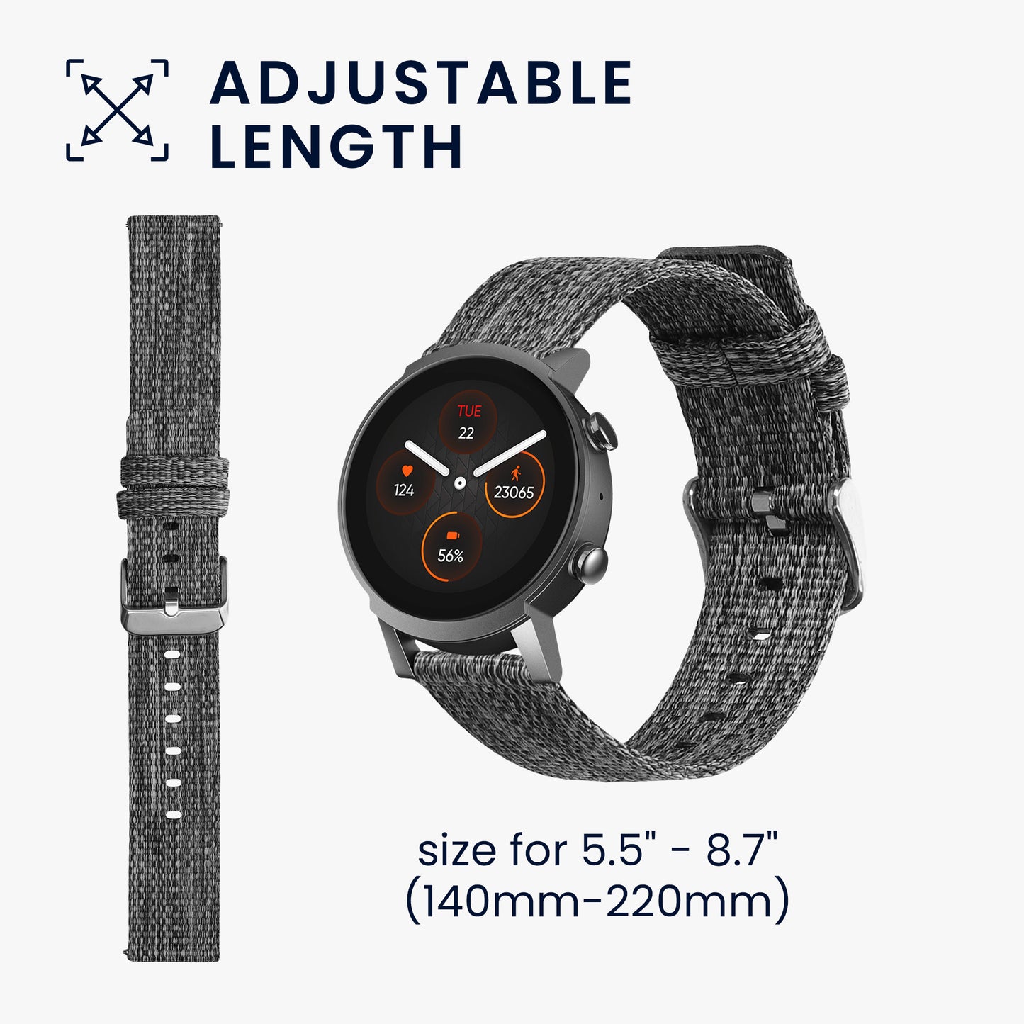 kwmobile Ersatz Armband kompatibel mit Ticwatch E3 / GTH 20mm Armband - Band für Fitness Tracker