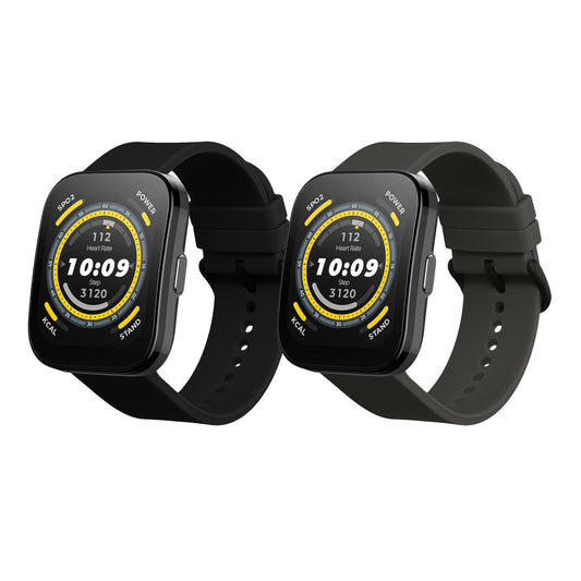 kwmobile 2x Uhrenarmband für Huami 22mm Amazfit Bip 6 / Bip 5 Unity / Bip 5 / GTS 3 / Balance 2 / Helio Strap Armband - Fitnesstracker Band Set aus TPU Silikon - Ersatzarmband Smartwatch - Schwarz Grau Schwarz  [dsg02]