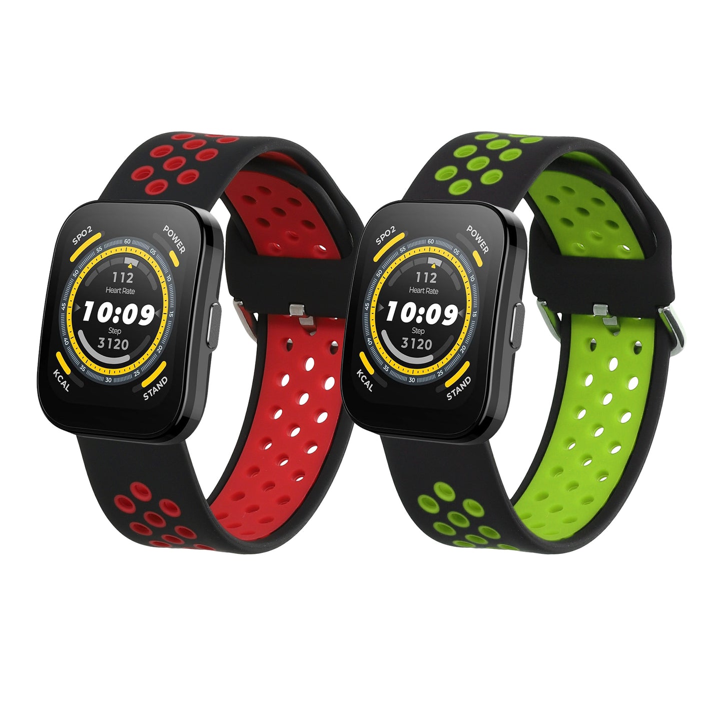 kwmobile 2x Uhrenarmband für Huami 22mm Amazfit Bip 6 / Bip 5 Unity / Bip 5 / GTS 3 / Balance 2 / Helio Strap Armband - Fitnesstracker Band Set aus TPU Silikon - Ersatzarmband Smartwatch - Schwarz Rot Schwarz Grün Schwarz  [dsg03]