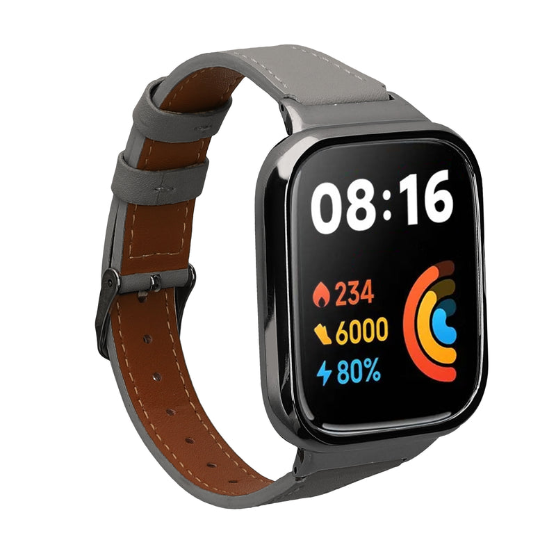 kwmobile Armband kompatibel mit Xiaomi Redmi Watch 3 Active / Redmi Watch 3 Lite - Echtleder Fitnesstracker Sportarmband Band Grau  [dsg04]