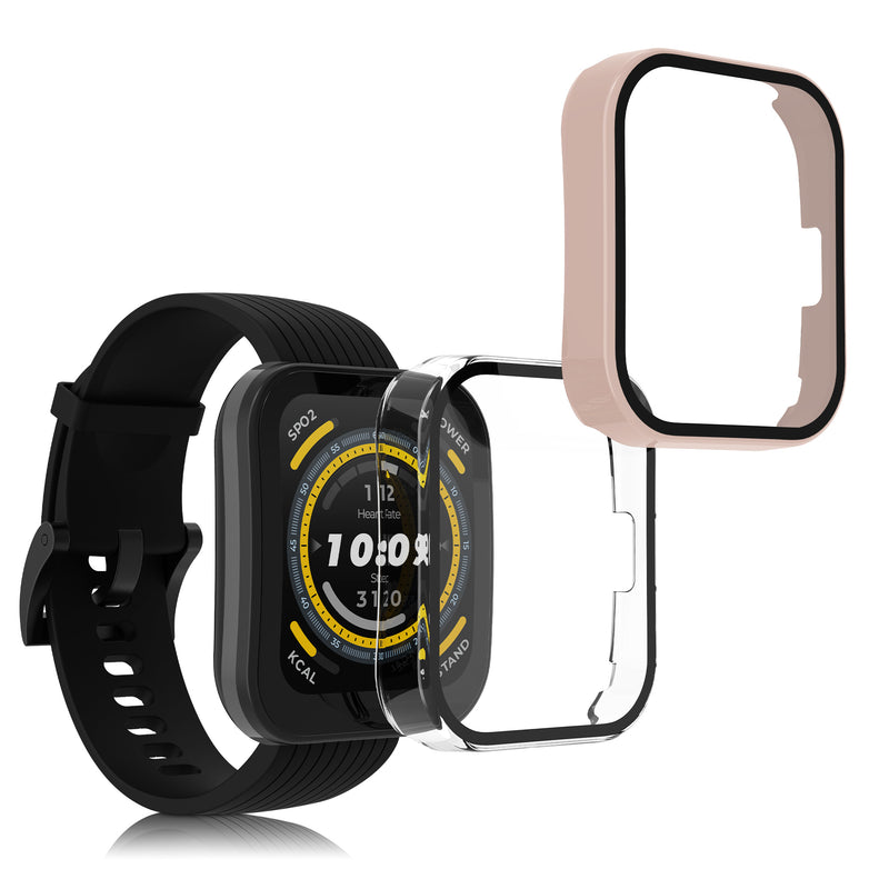 kwmobile 2x Cover kompatibel mit Huami Amazfit Bip 5 Hülle - Fullbody Fitnesstracker Case Set aus Glas - Transparent Altrosa Transparent  [dsg04]