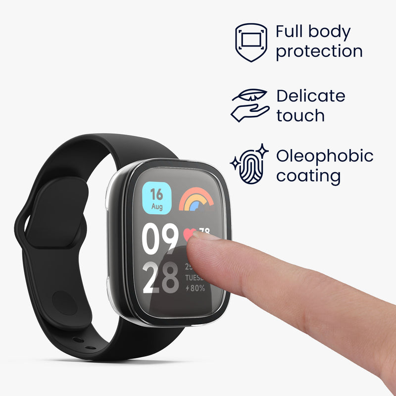kwmobile Glas Hülle für Xiaomi Redmi Watch 3 Active / Redmi Watch 3 Lite Schutzhülle Fullbody Fitnesstracker Case Set