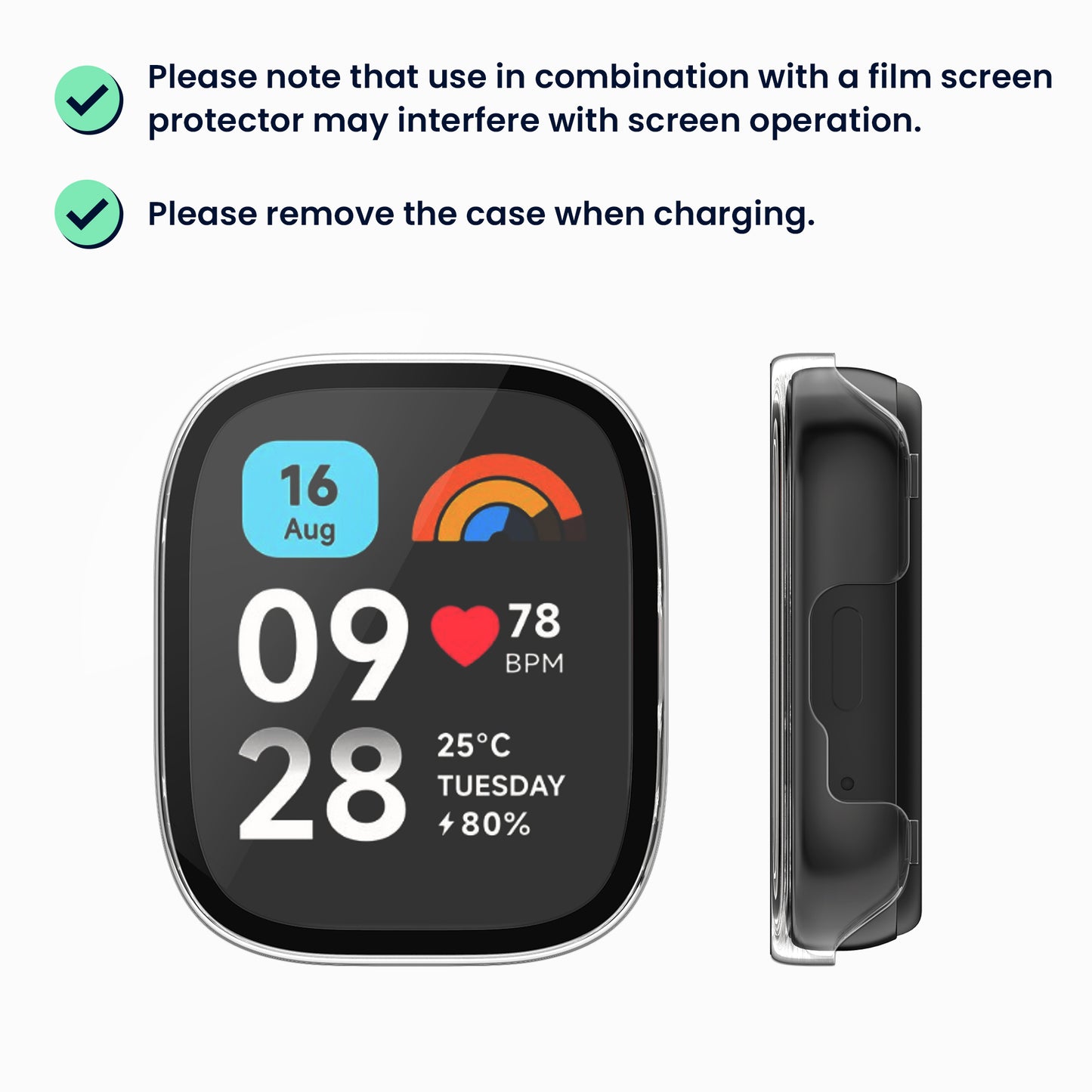 kwmobile Glas Hülle für Xiaomi Redmi Watch 3 Active / Redmi Watch 3 Lite Schutzhülle Fullbody Fitnesstracker Case Set