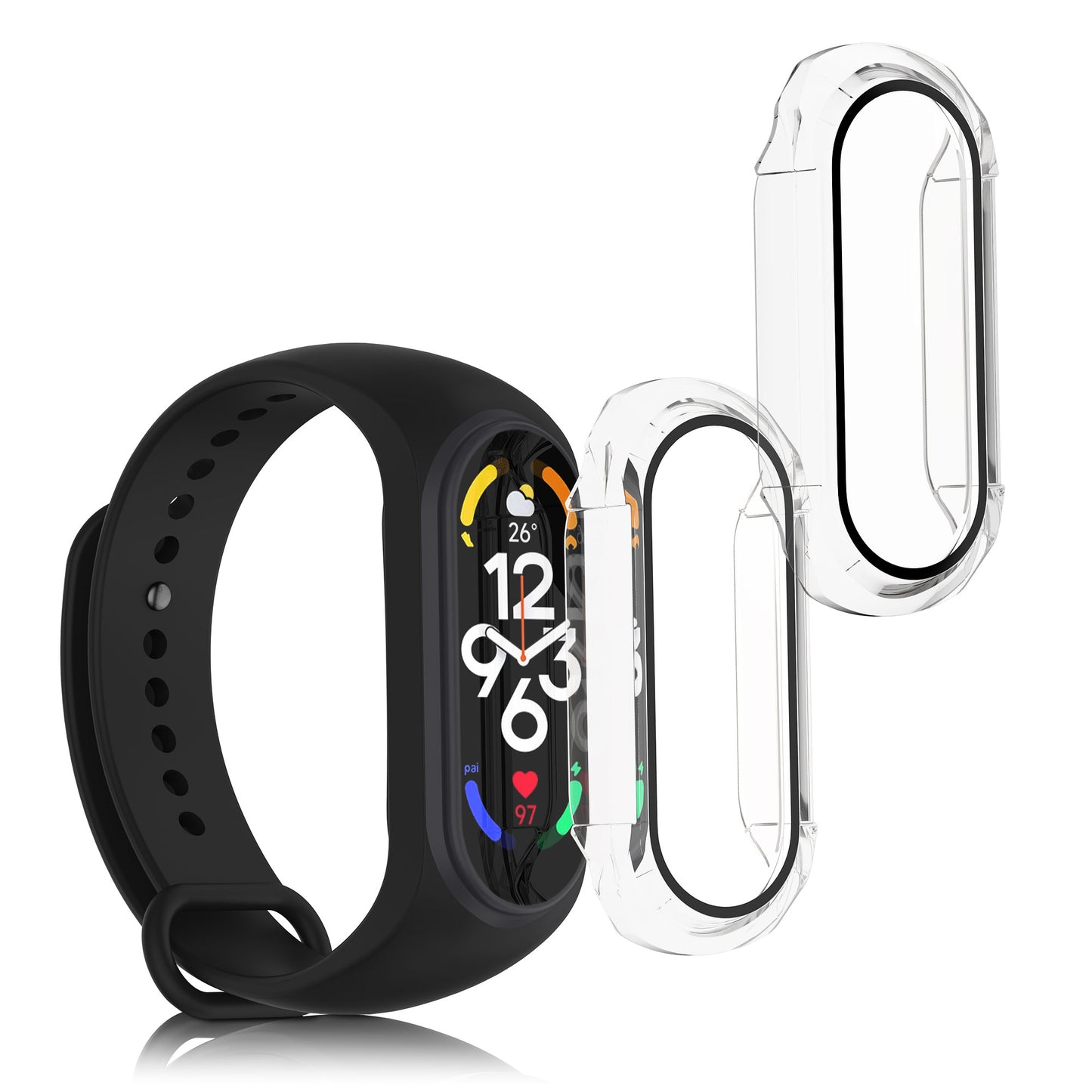 kwmobile 2x Cover kompatibel mit Xiaomi Mi Band 7 Hülle - Fullbody Fitnesstracker Case Set aus Glas - Transparent Transparent  [dsg01]