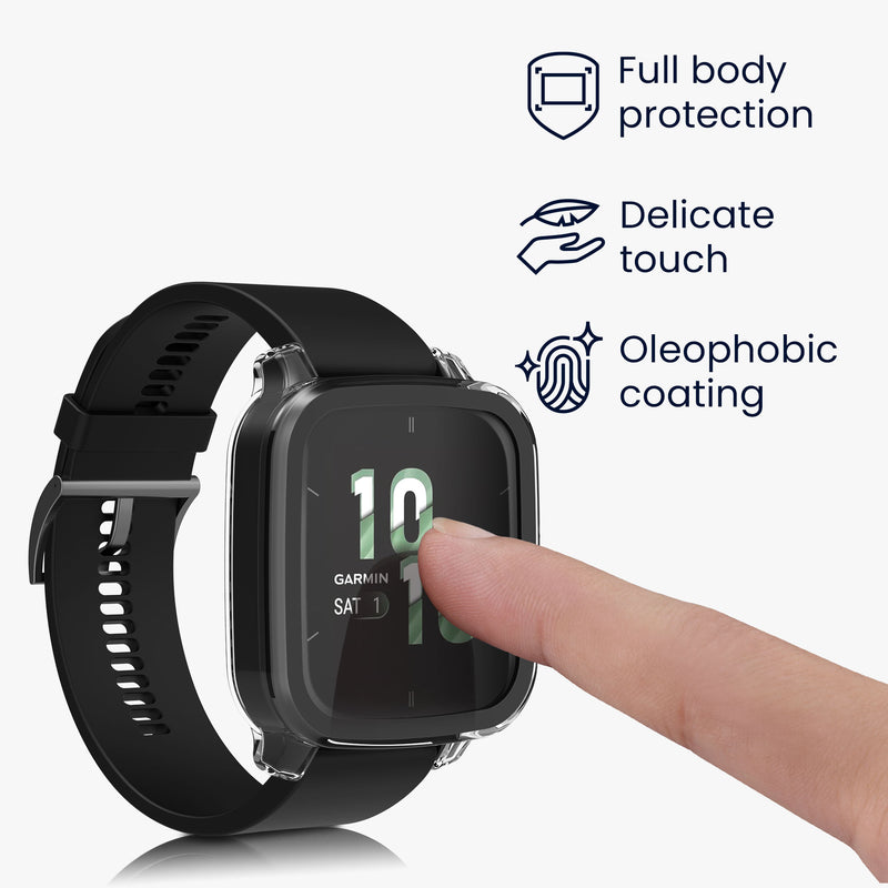 kwmobile Glas Hülle für Garmin Venu Sq 2 Music / Sq 2 Schutzhülle Fullbody Fitnesstracker Case Set