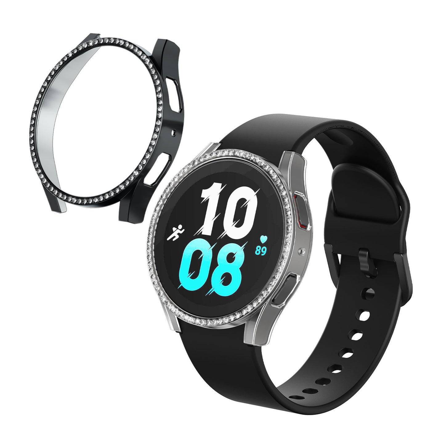 kwmobile 2x Kunststoff Hülle kompatibel mit Samsung Galaxy Watch 5 (40mm) Schutzhülle Schutzrahmen - Glitzer Schutz Zubehör in Transparent Schwarz Transparent  [dsg02]
