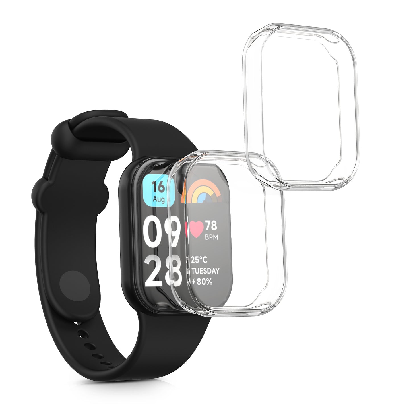 kwmobile 2x Schutzhülle kompatibel mit Xiaomi Smart Band 8 Pro / Smart Band 9 Pro Hülle - Fullbody Cover Set aus Silikon - Transparent Transparent  [dsg01]
