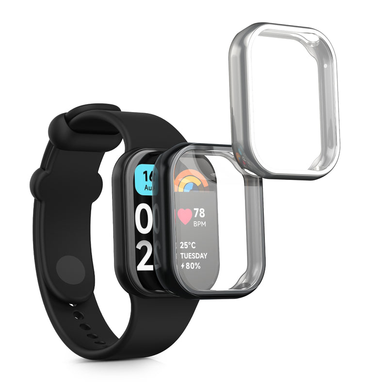 kwmobile 2x Schutzhülle kompatibel mit Xiaomi Smart Band 8 Pro / Smart Band 9 Pro Hülle - Fullbody Cover Set aus Silikon - Schwarz Silber Schwarz  [dsg03]