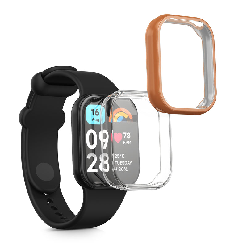 kwmobile 2x Schutzhülle kompatibel mit Xiaomi Smart Band 8 Pro / Smart Band 9 Pro Hülle - Fullbody Cover Set aus Silikon - Transparent Rosegold Transparent  [dsg04]