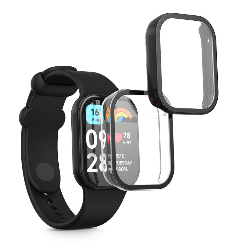 kwmobile 2x Cover kompatibel mit Xiaomi Smart Band 8 Pro / Smart Band 9 Pro Hülle - Fullbody Fitnesstracker Case Set aus Glas - Transparent Schwarz Transparent  [dsg01]