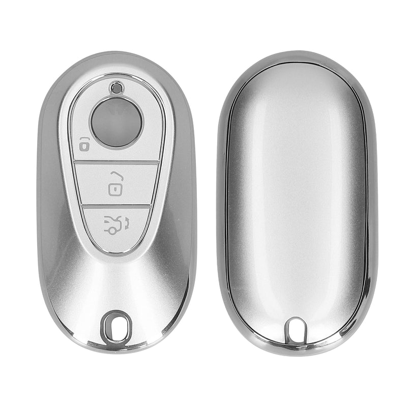 kwmobile Autoschlüssel Hülle kompatibel mit Mercedes Benz 3-Tasten Smart Autoschlüssel - Schlüsselhülle Silikon Cover - Silber matt Silber matt  [dsg02]
