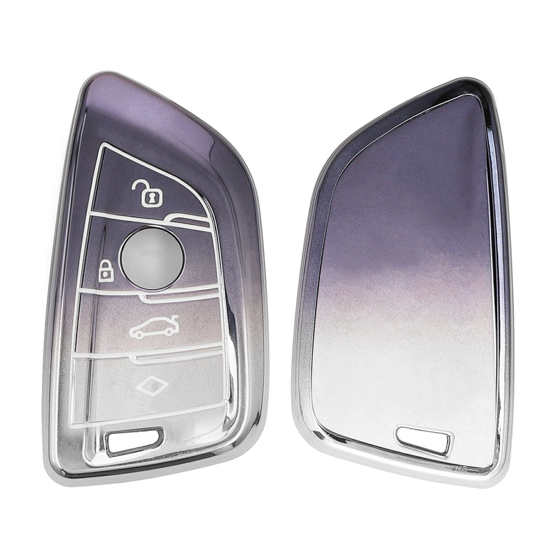 kwmobile Autoschlüssel Hülle kompatibel mit BMW 3-Tasten Smart Key Autoschlüssel - Schlüsselhülle Silikon Cover - Dunkelgrau Silber Dunkelgrau  [dsg02]