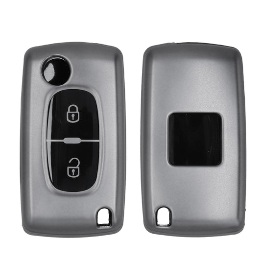 kwmobile Autoschlüssel Hülle kompatibel mit Peugeot Citroen 2-Tasten Klapp Autoschlüssel - Schlüsselhülle Silikon Cover - Schwarz matt Schwarz Schwarz matt  [dsg01]