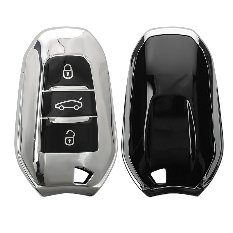 kwmobile Autoschlüssel Hülle kompatibel mit Peugeot Citroen 3-Tasten Smartkey Autoschlüssel (nur Keyless Go) - Schlüsselhülle Silikon Cover - Hochglanz Silber Hochglanz Silber  [dsg03]