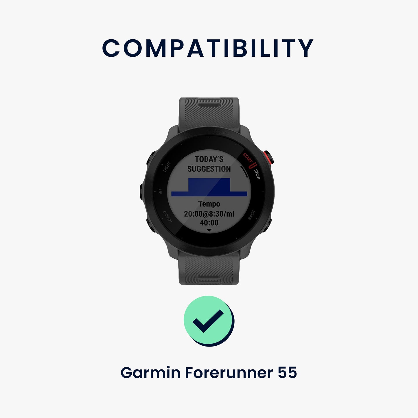 kwmobile Uhrenarmband für Garmin Forerunner 55 / Forerunner 165 / 245 / 645 / 570 42mm Armband - Ersatzarmband für Fitnesstracker mit Uhrenverschluss - Wechselarmband Smartwatch