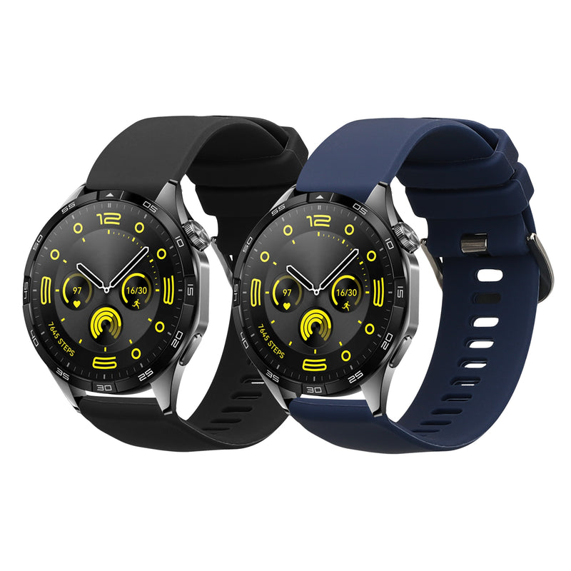kwmobile 2x Uhrenarmband für Huawei Watch GT4 46mm Armband - Fitnesstracker Band Set aus TPU Silikon - Ersatzarmband Smartwatch - Schwarz Dunkelblau Schwarz  [dsg01]