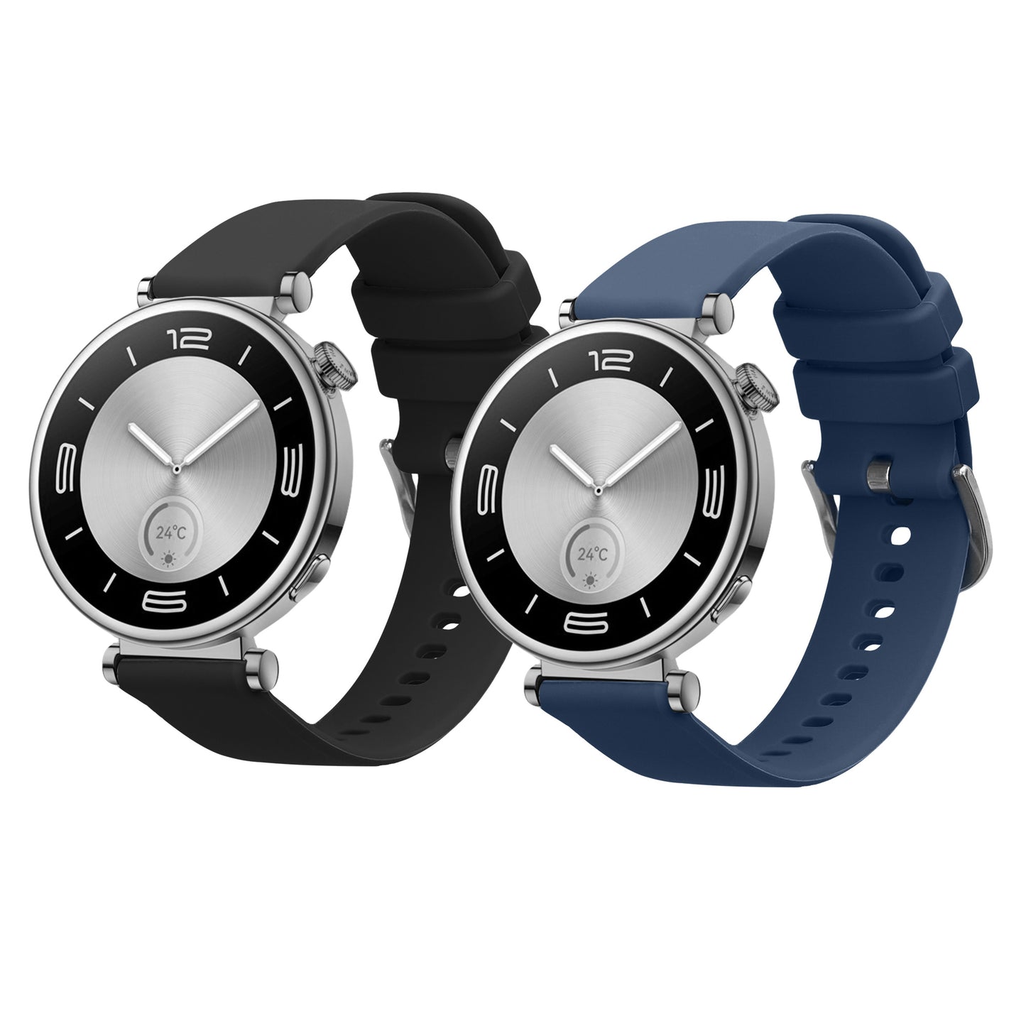 kwmobile 2x Uhrenarmband für Huawei Watch GT5 41mm / GT5 Pro 42mm / Watch GT4 41mm Armband - Fitnesstracker Band Set aus TPU Silikon - Ersatzarmband Smartwatch - Schwarz Dunkelblau Schwarz  [dsg01]