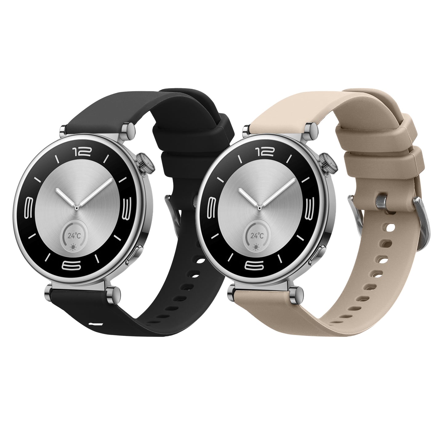 kwmobile 2x Uhrenarmband für Huawei Watch GT5 41mm / GT5 Pro 42mm / Watch GT4 41mm Armband - Fitnesstracker Band Set aus TPU Silikon - Ersatzarmband Smartwatch - Schwarz Beige Schwarz  [dsg03]