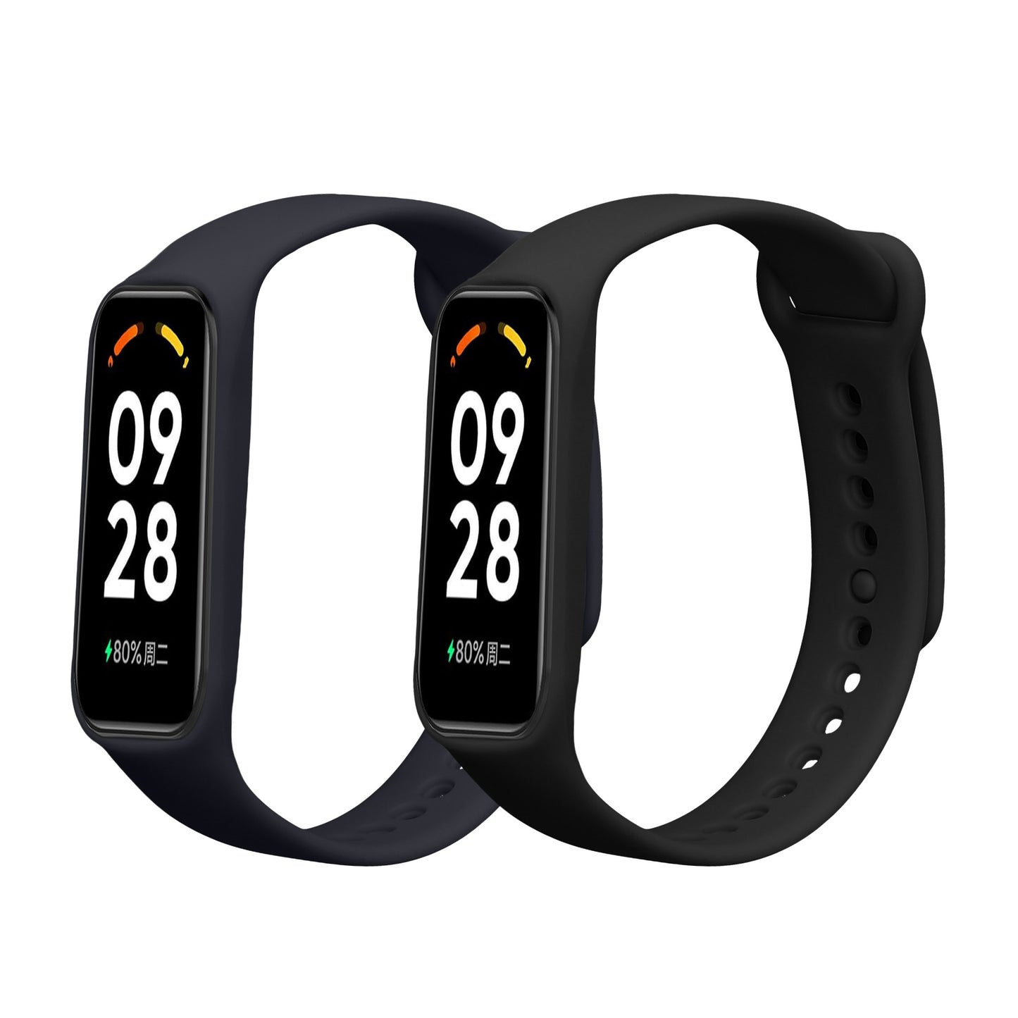 kwmobile 2x Uhrenarmband für Xiaomi Smart Band 8 Active Armband - Fitnesstracker Band Set aus TPU Silikon - Ersatzarmband Smartwatch - Schwarz Dunkelblau Schwarz  [dsg01]