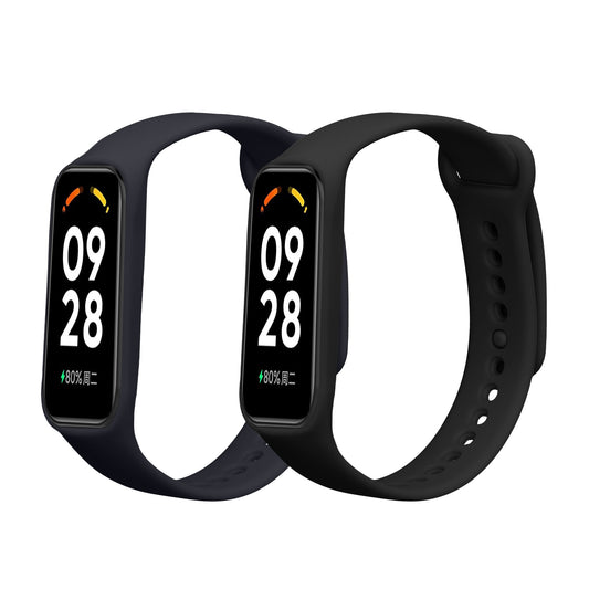 kwmobile 2x Uhrenarmband für Xiaomi Smart Band 8 Active Armband - Fitnesstracker Band Set aus TPU Silikon - Ersatzarmband Smartwatch - Schwarz Dunkelblau Schwarz  [dsg01]