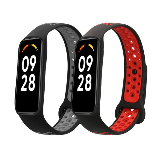kwmobile 2x Uhrenarmband für Xiaomi Smart Band 8 Active Armband - Fitnesstracker Band Set aus TPU Silikon - Ersatzarmband Smartwatch - Schwarz Rot Schwarz Grau Schwarz  [dsg01]