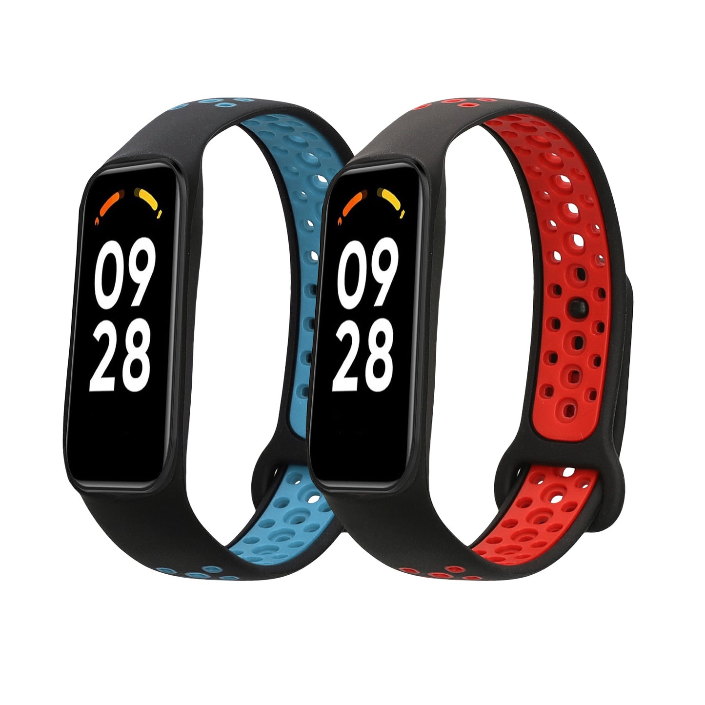 kwmobile 2x Uhrenarmband für Xiaomi Smart Band 8 Active Armband - Fitnesstracker Band Set aus TPU Silikon - Ersatzarmband Smartwatch - Schwarz Rot Schwarz Blau Schwarz  [dsg03]