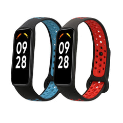 kwmobile 2x Uhrenarmband für Xiaomi Smart Band 8 Active Armband - Fitnesstracker Band Set aus TPU Silikon - Ersatzarmband Smartwatch - Schwarz Rot Schwarz Blau Schwarz  [dsg03]