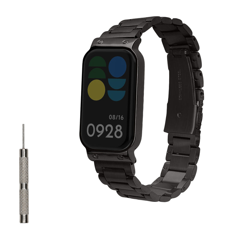kwmobile Edelstahl Uhrenarmband kompatibel mit Xiaomi Smart Band 8 Active / Redmi Band 2 Ersatz Armband - Ersatzarmband für Smartwatch - 14 - 22 cm Innenmaße - Metallic Schwarz Metallic Schwarz  [dsg02]
