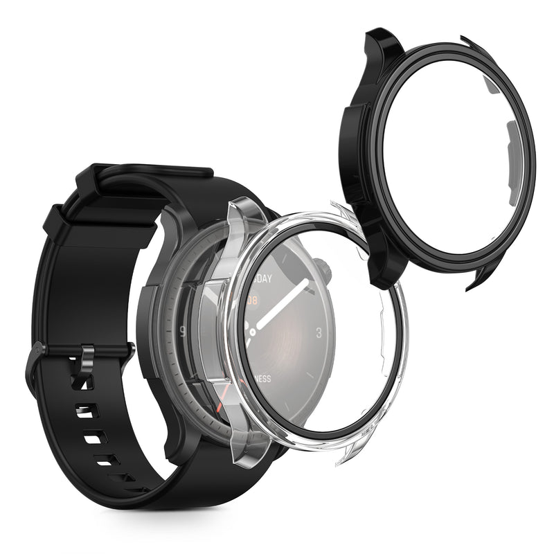 kwmobile 2x Cover kompatibel mit Huami Amazfit Balance A2286 Hülle - Fullbody Fitnesstracker Case Set aus Glas - Transparent Schwarz Transparent  [dsg02]