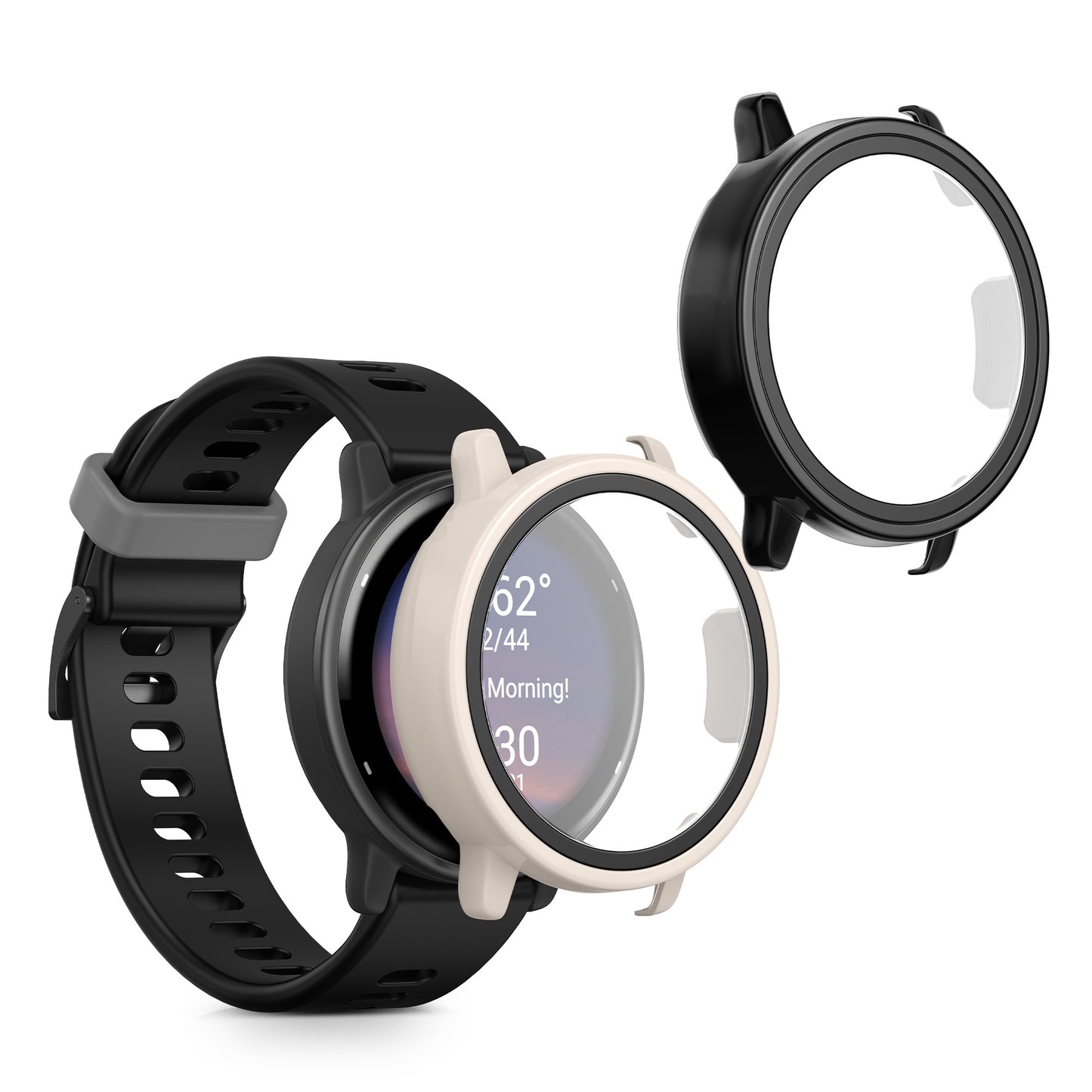 kwmobile 2x Cover kompatibel mit Garmin vivoactive 5 / active 5 Hülle - Fullbody Fitnesstracker Case Set aus Glas - Schwarz Beige Schwarz  [dsg03]