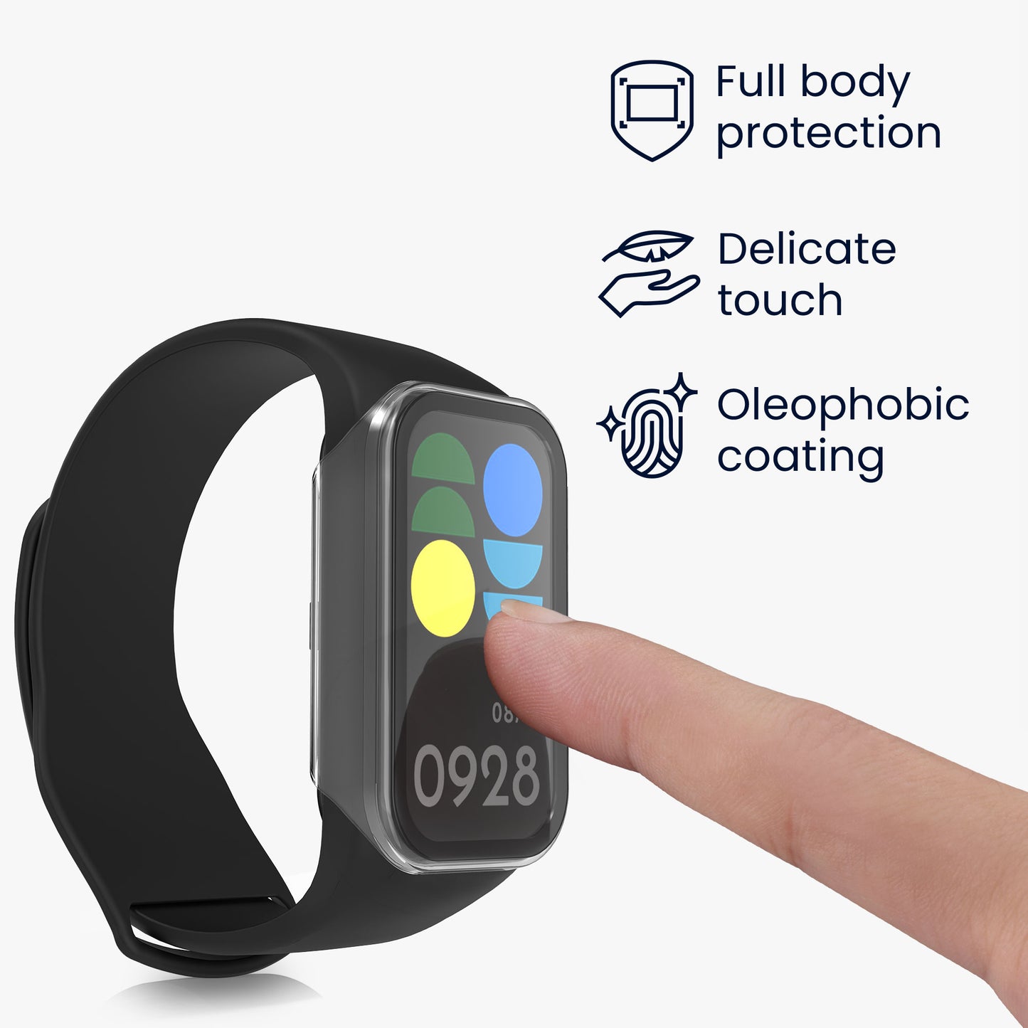 kwmobile Glas Hülle für Xiaomi Smart Band 8 Active / Redmi Band 2 Schutzhülle Fullbody Fitnesstracker Case Set