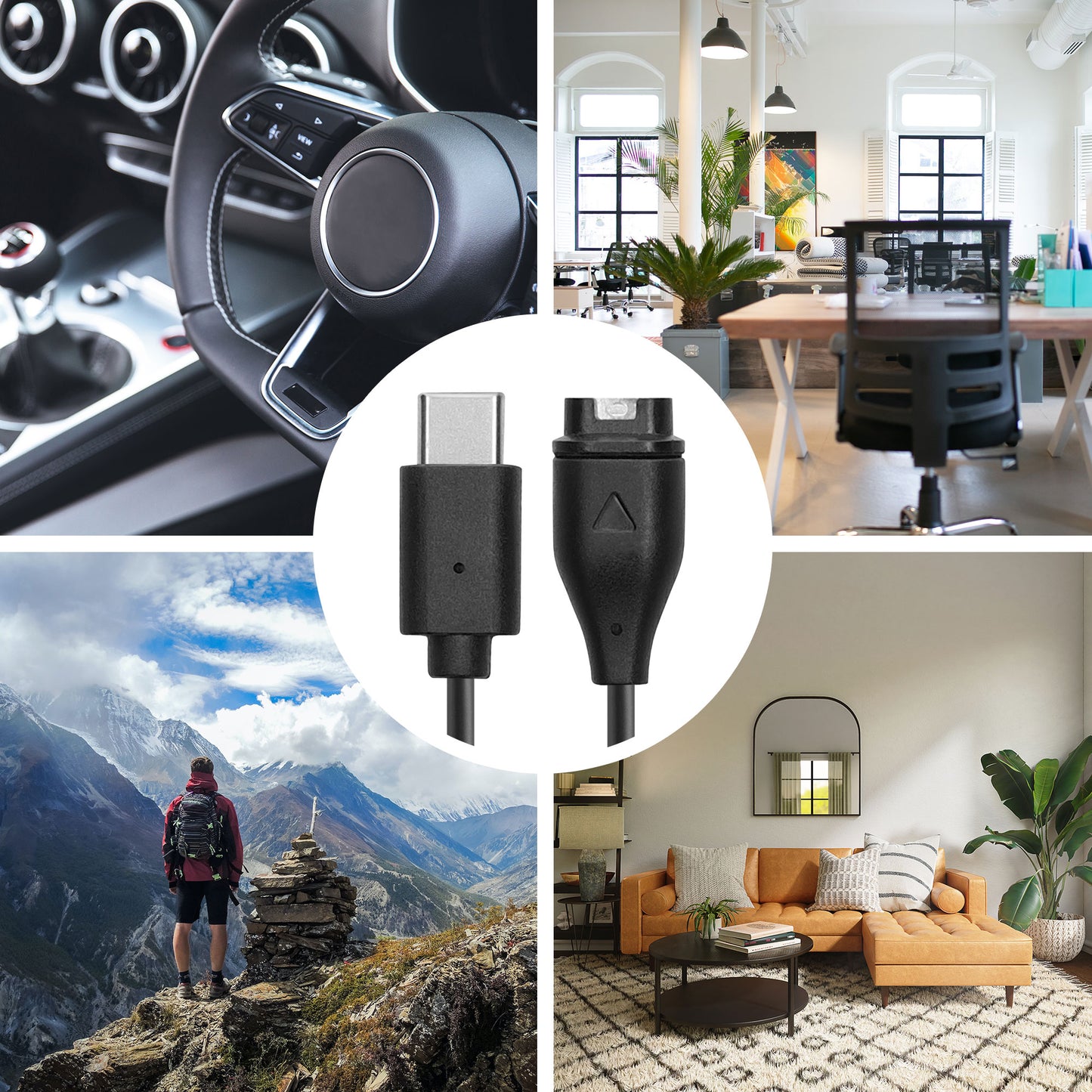 kwmobile USB C Ladekabel kompatibel mit Garmin vivomove 3S / vivoactive 4 4S 5 / Venu 3 / Venu 3S - Kabel Charger - Smart Watch Typ C Ersatzkabel - Fitnesstracker Aufladekabel