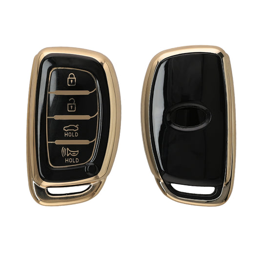kwmobile Autoschlüssel Hülle kompatibel mit Hyundai 4-Tasten Sonata Tucson Ioniq - Schlüsselhülle Silikon Cover - Schwarz Gold Schwarz  [dsg01]
