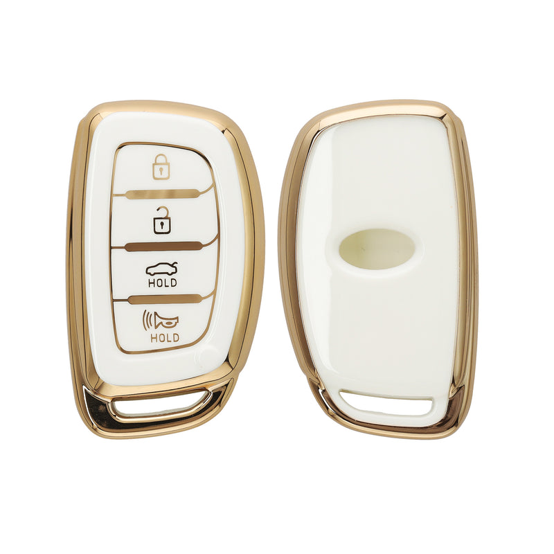 kwmobile Autoschlüssel Hülle kompatibel mit Hyundai 4-Tasten Sonata Tucson Ioniq - Schlüsselhülle Silikon Cover - Weiß Gold Weiß  [dsg02]