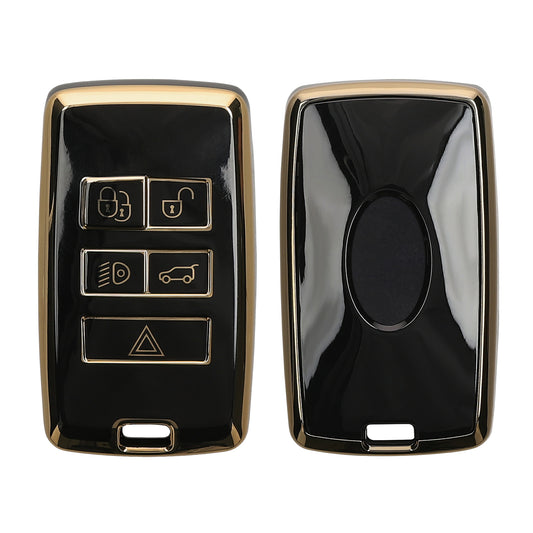 kwmobile Autoschlüssel Hülle kompatibel mit Jagar Range Rover E-Pace I-Pace 5-Buttons Autoschlüssel - Schlüsselhülle Silikon Cover - Schwarz Gold Schwarz  [dsg01]