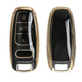 kwmobile Autoschlüssel Hülle kompatibel mit Audi A6 A7 A8 Q7 Q8 E-Tron 3-Tasten Autoschlüssel Keyless - Schlüsselhülle Silikon Cover - Schwarz Gold Schwarz  [dsg01]
